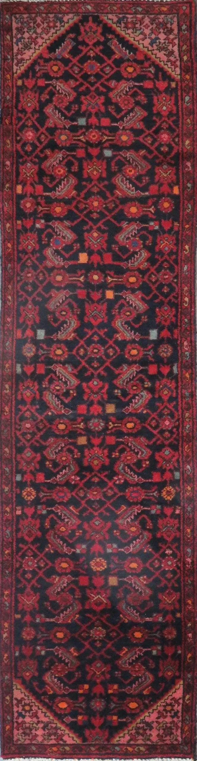 One Of The Kind Hand-Knotted Persian Wool Rug _ Luxurious Vintage Design, 10'8" x 2'6", Artisan Crafted